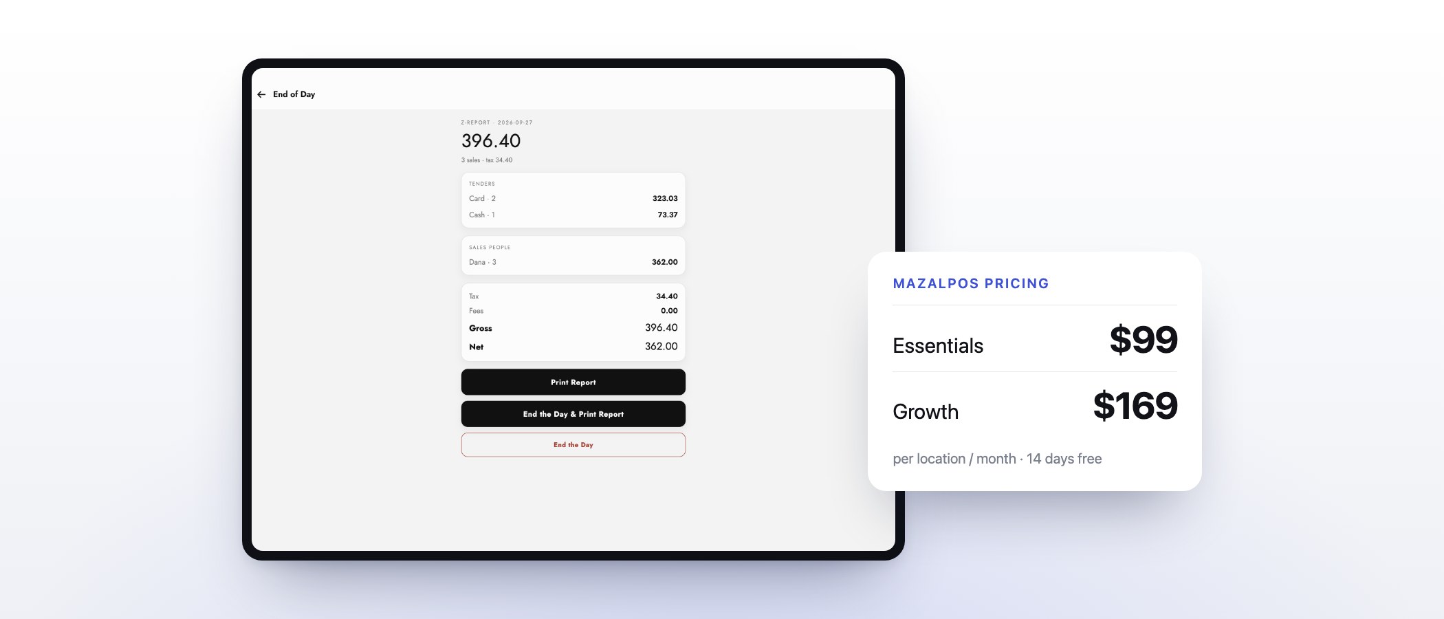 The MazalPOS manager app showing today’s sales
