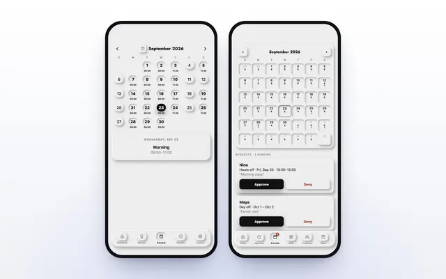 The MazalTeam app schedule and a manager’s time-off requests